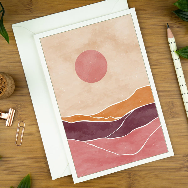 Abstract Art Greeting Card, Desert Sun: Pink. | abstract-art-greeting-card-pack-desert-sun-pink | com bossa studio