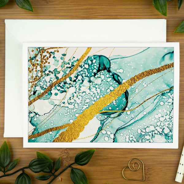 Abstract Art Greeting Card, Water and Gold: No.1. | luxury-greeting-card-pack-water-and-gold-no-1 | com bossa studio