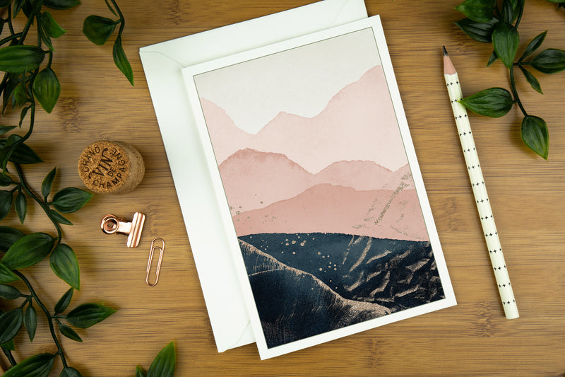 Abstract Art Greeting Card Pack, Petrol Blue and Blush Pink Landscape. | abstract-landscape-luxury-greeting-card-pack-petrol-blue-and-blush-pink-cards-perfect-for-all-occasions | com bossa studio