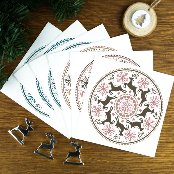 Reindeer Circle, Dusty Pink & Blue, Luxury Nordic Christmas Cards. | copy-of-reindeer-circle-blush-luxury-nordic-christmas-cards | com bossa studio