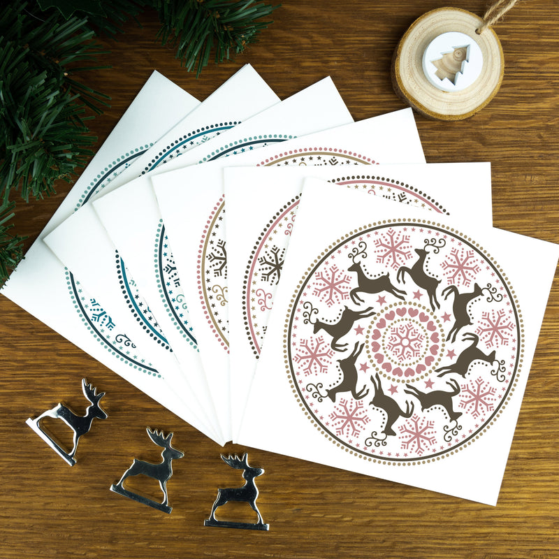 Reindeer Circle, Dusty Pink & Blue, Luxury Nordic Christmas Cards. | copy-of-reindeer-circle-blush-luxury-nordic-christmas-cards | com bossa studio
