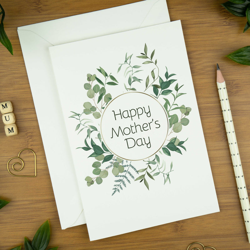 Happy Mother's Day Card: Botanic Circle. | copy-of-mothers-day-card-retro-font-in-pink-and-brown | com bossa studio