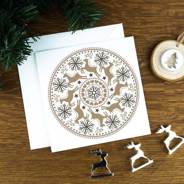 Luxury Nordic Christmas Cards, Reindeer Circle: Blush, No.2.