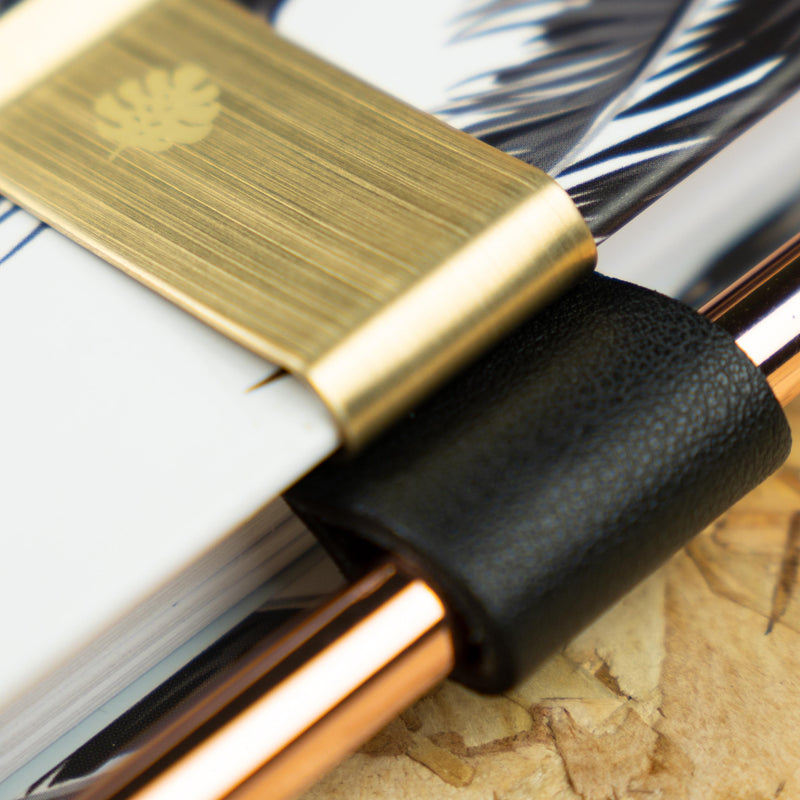 Hello Day, Leather & Metal Pen Clip, Gold & Black. | hello-day-leather-metal-pen-holder-black | com bossa studio