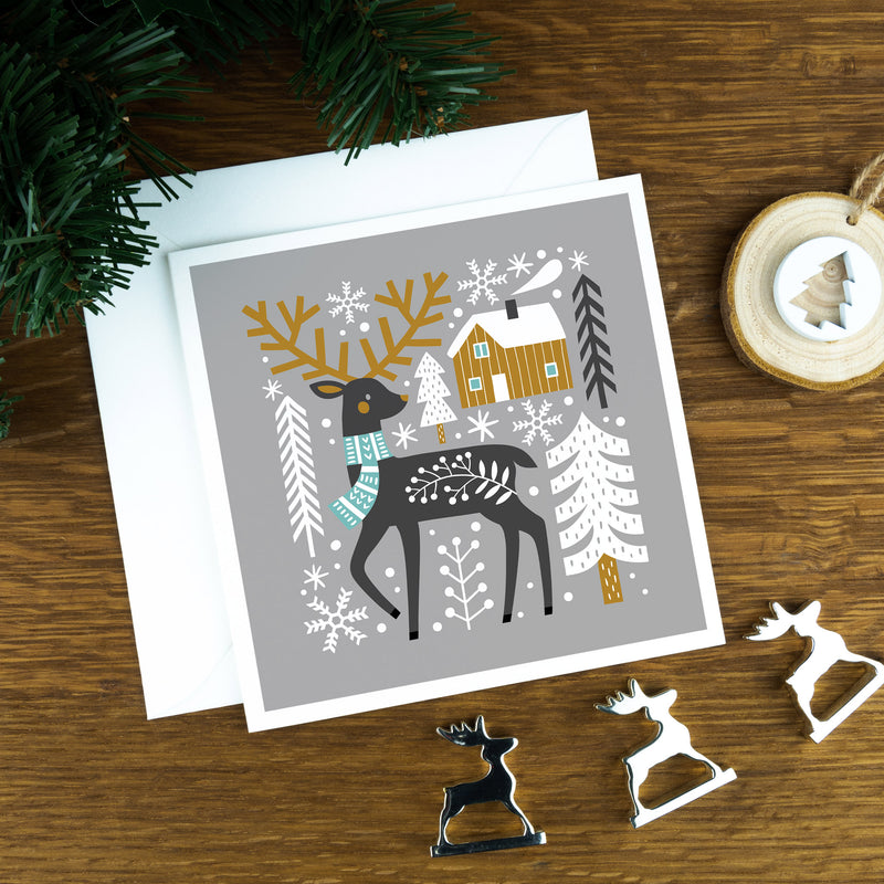 Nordic Woodland, Grey Deer, Luxury Nordic Christmas Cards. | nordic-woodland-grey-deer-luxury-nordic-christmas-cards | com bossa studio