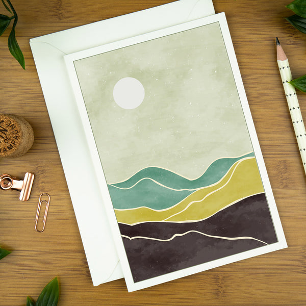 Abstract Art Greeting Card, Desert Sun: Green. | abstract-art-greeting-card-pack-desert-sun-green | com bossa studio