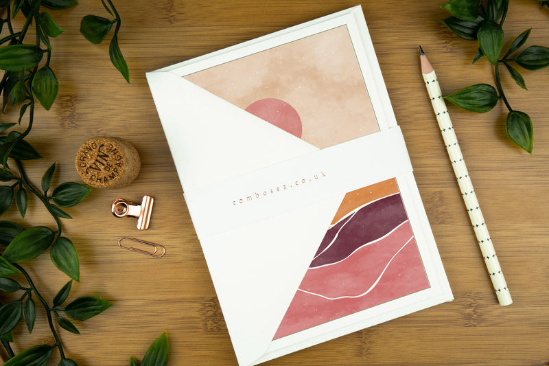 Abstract Art Greeting Card, Desert Sun: Pink. | abstract-art-greeting-card-pack-desert-sun-pink | com bossa studio