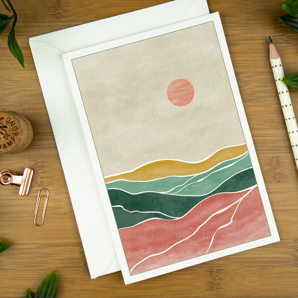 Abstract Art Greeting Card, Desert Sun: Pink & Green. | abstract-art-greeting-card-pack-desert-sun-pink-green | com bossa studio
