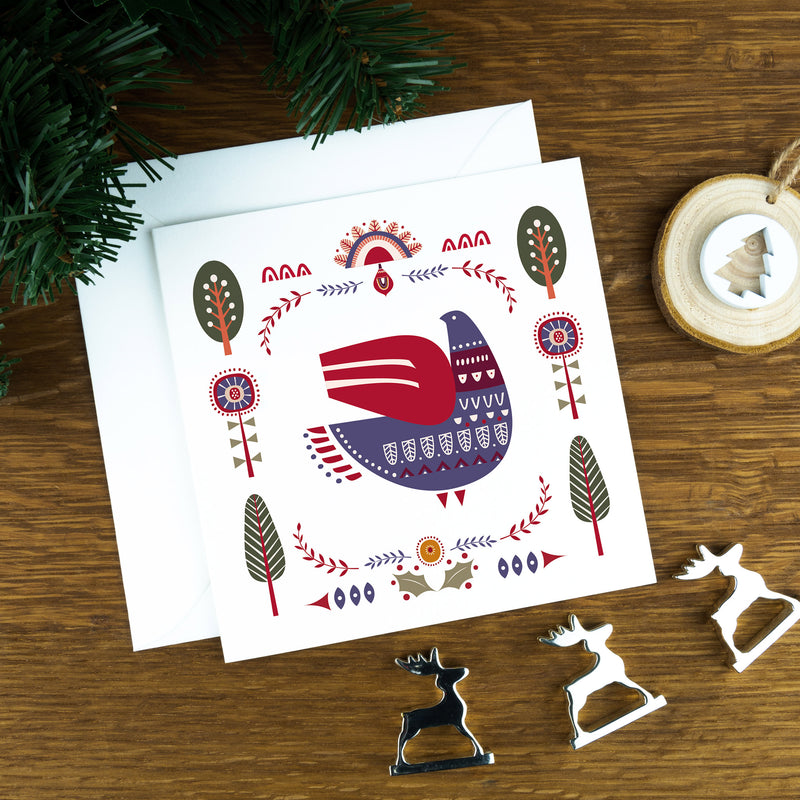 Luxury Christmas Cards: Folk Art Illustrations, The Purple Dove.
