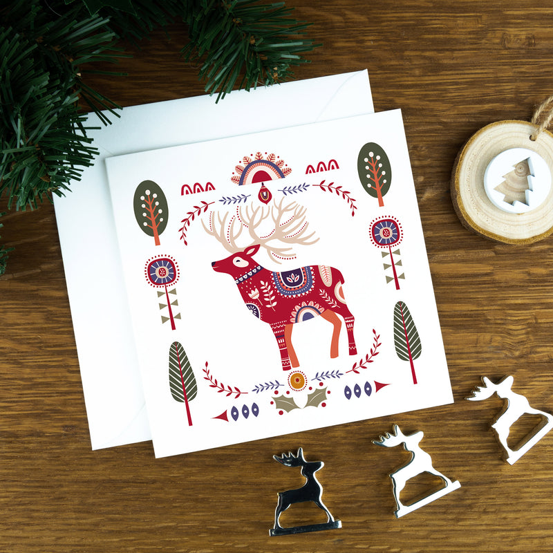 Luxury Christmas Cards: Folk Art Illustrations, The Red Deer.