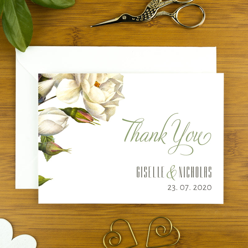 Wedding, Anniversary and Engagement Thank you Card, The White Rose.