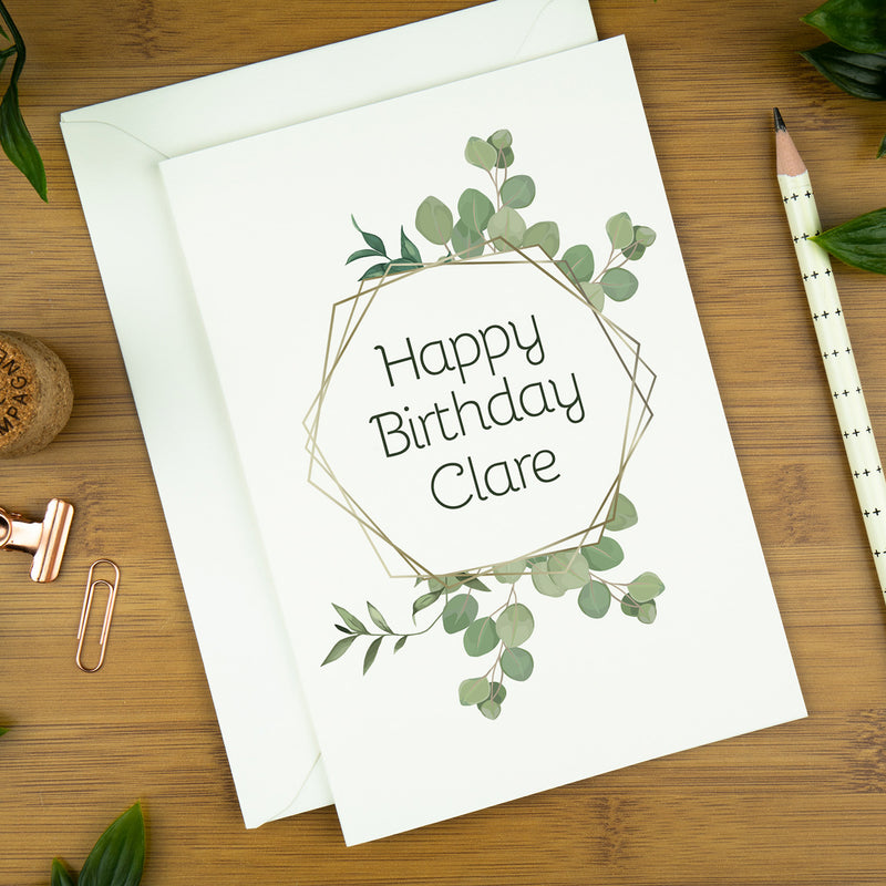 Luxury Birthday Card, Botanical Art: Hexagon, Personalised Name. | botanical-birthday-card-card-for-sister-42700 | com bossa studio