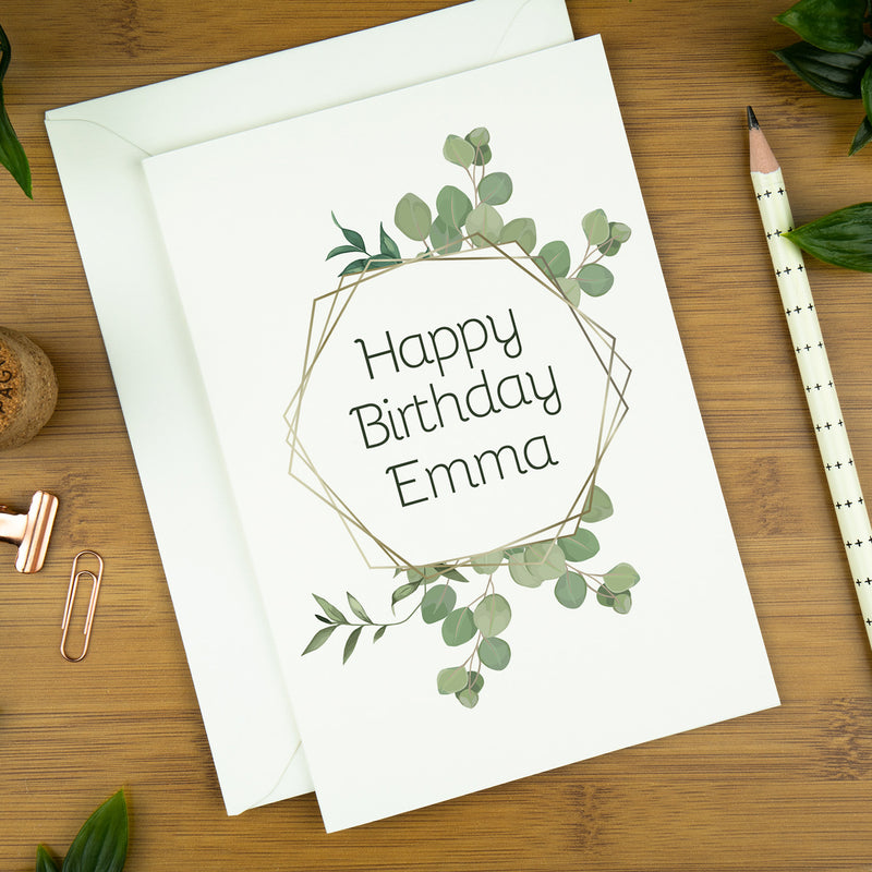 Luxury Birthday Card, Botanical Art: Hexagon, Personalised Name. | botanical-birthday-card-card-for-sister-42700 | com bossa studio