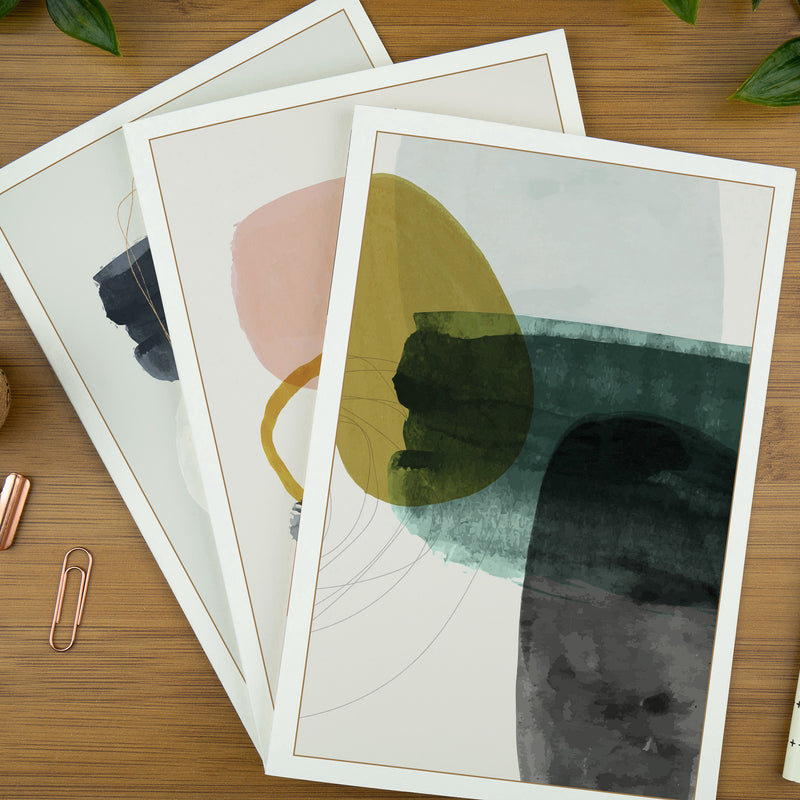 Abstract Art Greeting Card Pack: Abstract Green, Pink and Petrol. | luxury-greeting-cards-abstract-green-pink-petrol-multipack-can-be-personalised | com bossa studio