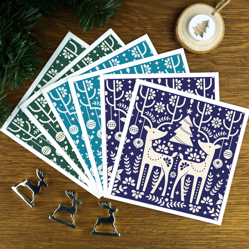 The Reindeers, Blue, Green & Teal, No.1, Luxury Nordic Christmas Cards. | the-reindeers-blue-green-teal-no-1-luxury-nordic-christmas-cards | com bossa studio