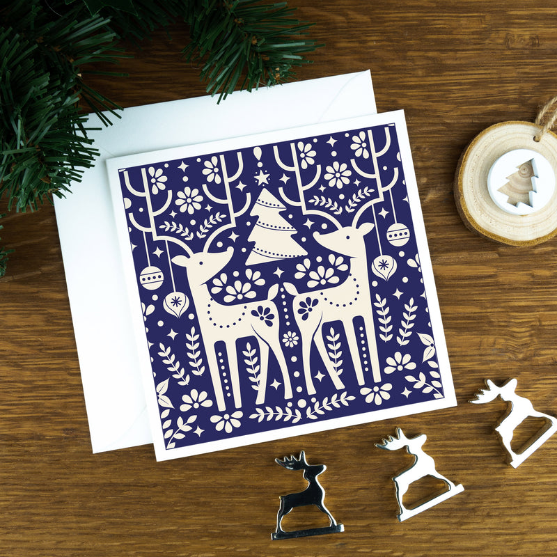 The Reindeers, Blue, Luxury Nordic Christmas Cards. | the-reindeers-blue-luxury-nordic-style-christmas-cards | com bossa studio