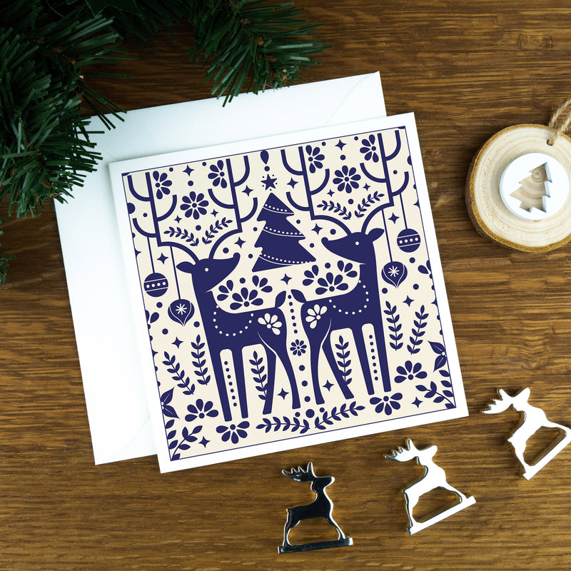 The Reindeers, Blue, Green & Teal, No.2, Luxury Nordic Christmas Cards. | the-reindeers-blue-green-teal-no-2-luxury-nordic-christmas-cards | com bossa studio