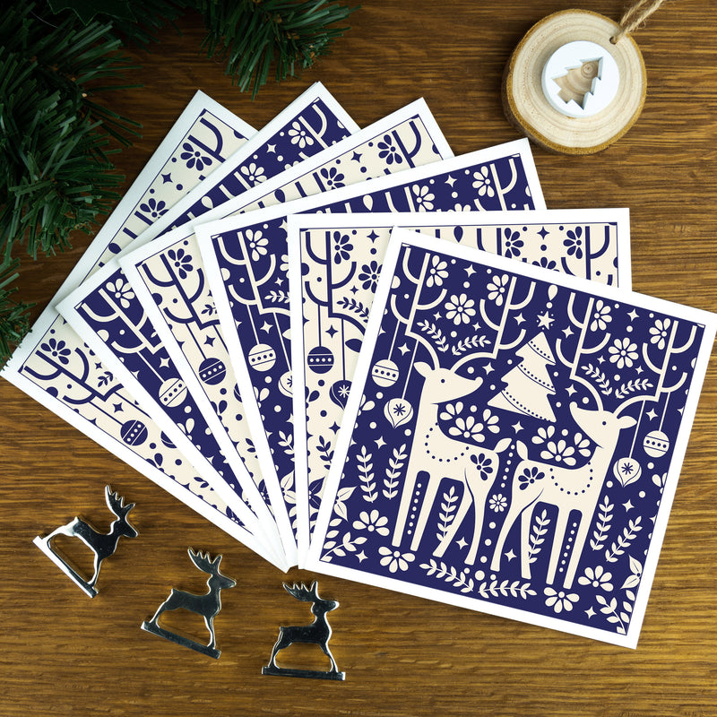 The Reindeers, Blue, Luxury Nordic Christmas Cards. | the-reindeers-blue-luxury-nordic-style-christmas-cards | com bossa studio