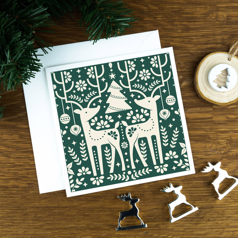 The Reindeers, Blue, Green & Teal, No.1, Luxury Nordic Christmas Cards. | the-reindeers-blue-green-teal-no-1-luxury-nordic-christmas-cards | com bossa studio
