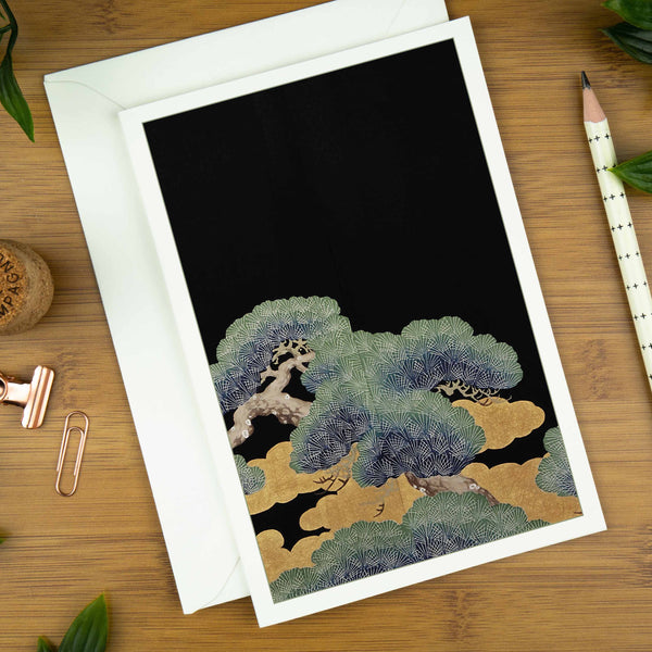 Trees at Night, Japanese Kimono Design, Luxury Greeting Card. | trees-at-night-japanese-kimono-design-luxury-greeting-card-can-be-personalised | com bossa studio