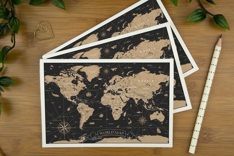 Vintage World Map Print, Quirky and Unique Greeting Card. | vintage-map-of-the-world-luxury-greeting-card-can-be-personalised | com bossa studio