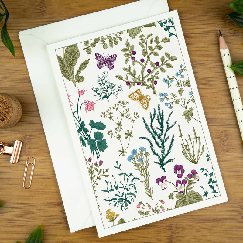 Wild Meadow & Butterflies, Botanical Art Greeting Card. | wild-meadow-butterflies-luxury-greeting-card-can-be-personalised | com bossa studio
