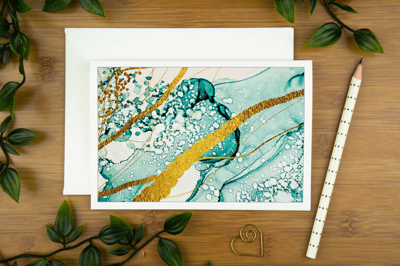 Abstract Art Greeting Card Pack, Water and Gold. | water-gold-luxury-greeting-card-can-be-personalised | com bossa studio