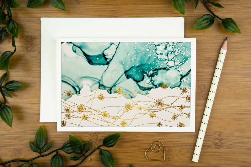 Abstract Art Greeting Card Pack, Water and Gold. | water-gold-luxury-greeting-card-can-be-personalised | com bossa studio