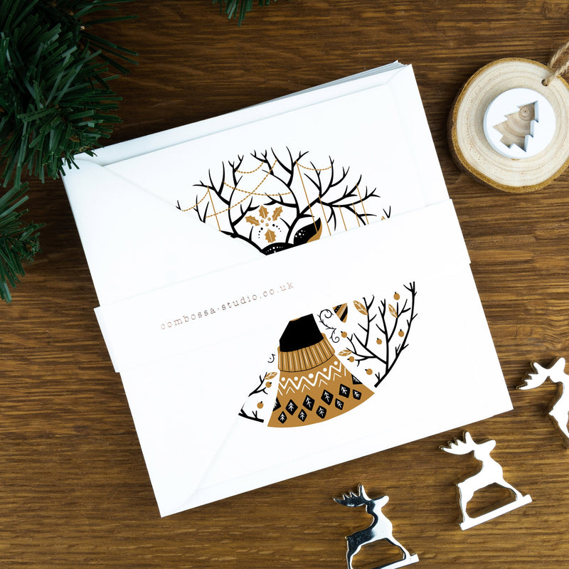 Scandinavian Winter, Blue & Brown Deer, Luxury Nordic Christmas Cards. | scandinavian-winter-blue-brown-deer-luxury-nordic-christmas-cards | com bossa studio