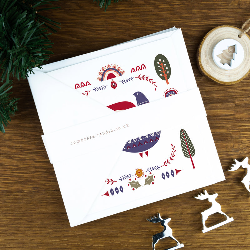 Luxury Christmas Cards: Folk Art Illustrations, The Purple Dove.
